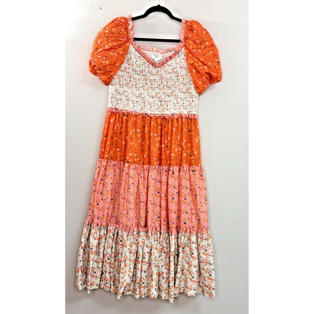 Ivy City Women XXL Emily Sorbet Smock Top Puff Sleeve Tiered Peasant Fairy Dress